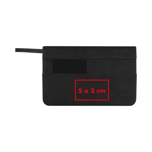 Svart anteckningsbok med elastiskt band.