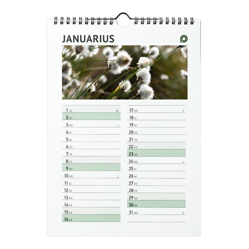 Väggkalender med spiralbindning, A3 halv, 4/0-färgat 3