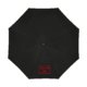 Svart paraply med handtag och öppningsmekanism.