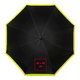 Svart paraply med gul kant och automatisk öppningsmekanism.