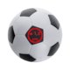 Vit anti-stressboll i skum med fotbollsdesign.